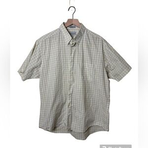 David Taylor Men’s Button Down Shirt Gold/Blue Plaid Short Sleeve Size Large